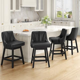 REONEY Swivel Bar Stools Set of 3, 26" Upholstered Counter Height Barstool | Waterproof PU Leather Seat