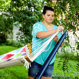 Sunnydaze Outdoor Hammock with Spreader Bar - 450-Pound Capacity Curved Spreader Bar Hammock - Multicolor Quatrefoil