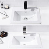 Jshozzy Drop in Bathroom Sink, 21"x18" White Rectangular Modern Ceramic Semi Recessed Vessel Sink with Overflow Above Counter Bathroom Vanity Basin