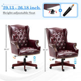 Big and Tall Executive Office Chair, Ergonomic 360° Swivel Recliner Chair, Retro Burgundy Faux Leather Home Office Desk Chairs
