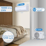 21 Seer2 Split Air Conditioner, 18,000 Btus Mini Split Ac/Heating System, Inverter Ductless Air Conditioner w/Alexa, Heat Pump & Installation Kit, Wall Mounted Ac Unit Cools Room Up to 1250 Sq.Ft,230V