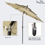 PHI VILLA 5pc Patio Dining Set with Umbrella, Square Table, Rattan Chairs