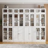 Tall Wooden Bookshelf, White 7 Tier Book Shelf, Bookcase with Glass Doors and Shelves