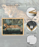 Framed Trendy Cheetah Wall Art Funky Leopard On Emerald Green Sofa Picture Wall Decor Eclectic Wildlife Poster Print for Living room Bedroom Home Decoration 12x16in