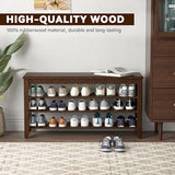 Taitiy Shoe Rack Bench with Rubberwood Flat Top and 3 Adjustable Shelves – Wooden Shoe Rack for Entryway, Hallway, Mudroom, Front Door, or Small Spaces