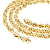 Nuragold 14K Real Yellow Gold Rope Diamond Cut Chain Lightweight Necklace