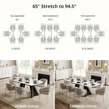 Honyee Extendable Dining Table with Leaf, 65 to 95 Inch Rectangular Sintered Stone, Modern Large Dining Room Table