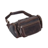 European Brown Men's Leather Large capacity Zipper Single shoulder Crossbody Waist Bag