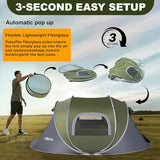 CampExo Camping Tent, Pop Up Instant Tent for 2-3 Person, Sets Up in Just Seconds, Waterproof Durable Tent with Carry Bag for Camping Hiking Outdoor (Army Green)