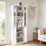 Tall Bookshelf Single Pack - Half Glass Door Design, White 7 Tier Book Shelf, Curio Cabinets with Storage