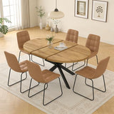 7-Piece Extendable Round Dining Table with Chairs Set for 6, 43"-59" Kitchen Dining Table