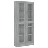 Rustic Gray Oak Bookshelf with Doors - 186 cm Freestanding Storage Unit for CDs, Books & Decor - Ideal Sideboard for Living Room & Home Office