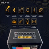 Dolphin Karaoke Box 2100R Rechargeable Portable Karaoke Machine – 2 Wireless Mics, 14" Touchscreen, Dual 10" Speakers, Voice Modulation, Bluetooth, USB, TF, FM, AUX, LED Lights PA System Sing & Stream