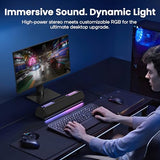 HiFi Stereo Gaming Soundbar with Custom EQ Software, Dynamic RGB Lighting for Laptop