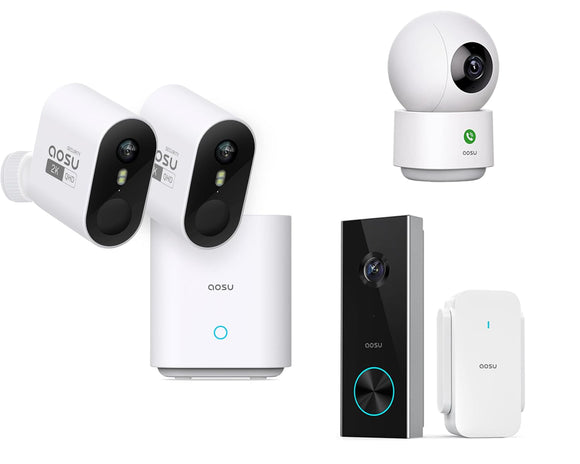 2K WirelessCam Pro System 2-Cam-Kit + 2K Doorbell Camera + 2K Indoor Camera AOSU