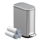 WFRWFR 2.6 Gal Bathroom Trash Can with Soft Close Stay Open Lid, Small Rectangular 10L Stainless Steel Waste bin for Narrow Space, Waterproof, Matte Silver
