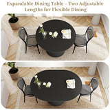 Extendable Round to Oval Dining Table with Hidden Storage, Modern Wooden Kitchen Table with Fluted Sliding Door Cabinet