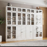 Tall Wooden Bookshelf, White 7 Tier Book Shelf, Bookcase with Glass Doors and Shelves