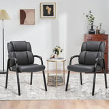 Leather Guest Chair with Padded Arm Rest for Reception Meeting Conference and Waiting Room