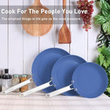 MsMk Blue 8" + 9.5" + 11" Ceramic Non Stick Frying Pans Sets, PFOA Free Non-Toxic, Scratch-resistant, Oven-Safe, Induction Ready, Compatible with All Cooktops