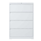 Gecheer 4 Drawer Lateral File Cabinet with Lock, White Metal Filing Cabinet for Home Office, Lockable Steel File Cabinet for Legal Letter A4 F4 Size, Heavy Duty Storage Cabinet with Smooth Slides