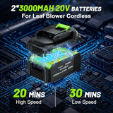 Leaf Blower Cordless, 21V Electric Leaf Blower Cordless with 2 Batteries, Adjustable 300° Multi-Angle Rotation Nozzle 3 Speed Modes 500CFM/180MPH for Lawn Care