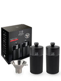 Gift Set – Line Manual Pepper and Salt Mills, Matte Black with stainless steel funnel, 12 cm