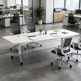 7.5FT Foldable Rectangle Conference Table, Mobile Meeting Tables with Cable