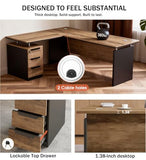 GT BLACK TURNSTONE 63" L Shaped Executive Desk, Modern Office Desk with 3 Drawers