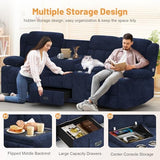 Dresegmt Recliner Sofa with Storage Console, Flip Middle Backrest Design 3-Seater Reclining Sofa with Storage Drawer