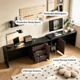 L-Shaped 3 Drawer Desk 135 Inch Extra Long Double Workstation with Retractable Side Desk for Two Shared Work Desk Engineering Wooden Home Office Desk