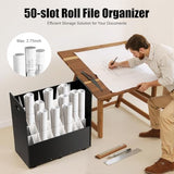 Blue Print Storage Organizer with Wheels, 50 Slots Mobile Blueprint Storage Rack Cart