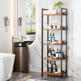 Furologee 5 Tier Bookshelf with Drawer, Tall Narrow Bookcase with Shelves, Rustic Brown