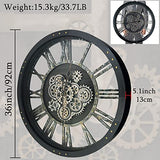 TOPPTIK 36 Inch Moving Gear Wall Clock, Oversized Wall Clocks, Clock Living Room Decor, Solid Wood Frame, Battery Operated, Large Wall Clock with Steampunk Industrial for Fireplace(Black)