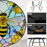 Voumsil Small Side Table with Metal Frame, 10.5" Round Side Tables with Bee Pattern,Outdoor Table for Balcony,Terrace,Garden,Living Room