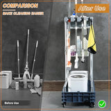Rolling Cleaning Cart with Mop & Broom Organizer ， Convenient Storage Cart for Janitorial Supplies, Tools, and Cleaning Equipment