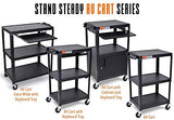 Line Leader Extra Wide Rolling AV Cart - Adjustable Shelf Height Computer Stand Workstation, Includes Pullout Keyboard Tray