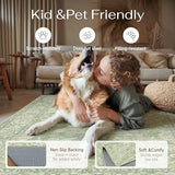 WondRg 2x6 Green Washable Runner Rug for Kitchen Hallway Neutral Floral Soft Non Slip Rug Low Pile Distressed Carpet for Bathroom Bedroom Indoor Nursery