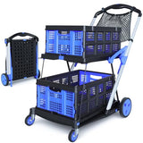 Collapsible Shopping Cart with Wheels, 2 Storage Crates & 1 Storage Bag, 200 lbs Capacity Multi Use Functional Grocery Cart