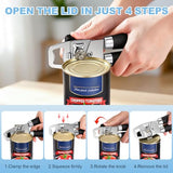 EEKEDO Can Opener Manual, Heavy Duty Stainless Steel Can Opener and Bottle Opener with Magnet, Multifunctional Kitchen Tool, Sharp Cutting Wheel, Soft Ergonomic Handle, Oversized Turn Knob, Black