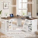 Farmhouse L Shaped Executive Desk with 4 Drawers, Home Office Desk