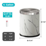 YOJIA 4 Gallon / 15L Trash Can Bathroom with Swing Lid, White Gold Garbage Can, Leather, Modern, Large Office Waste Basket, for Bedroom, Kitchen, Powder Room, Hotel, Business(15L Ink Marble)