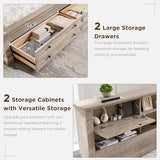 Queen Size Bed Frame 2 Drawer & 4 Storage Rack Headboard Charging Station | Farmhouse 54"Tall Storage Headboard