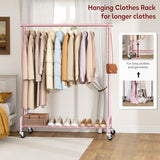 SLEEPING LAMB Heavy Duty Clothing Racks for Hanging Clothes Rack, 43" Wide Rolling Garment Rack Metal Clothing Hanger Rack (Pink)