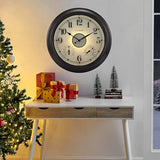 CLXEAST Illuminated Indoor Outdoor Clocks Waterproof 18 inch with Smart Night Light Sensor,Large Wall Clock with Thermometer & Hygrometer,Oil Rubbed Bronze Black,Spring Outdoor Decor