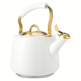 Stainless Steel Stovetop Tea Kettle, 1.8 Liter Capacity, Whistling Kettle with Folding Handle, Induction Compatible, For Gas Electric and Induction Cooktops (White & Gold)