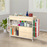 Anrigeail Wrapping Paper Storage & Organizer, Craft Cart with Ribbon & Gift Bag Storage, Wrapping Paper Organizer Holder(3 Wooden Drawers- Oak)