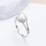 Oseew 9mm Freshwater Pearl Ring with Moissanite 10K 14K 18K Solid Gold Sterling Silve Engagement Ring Personalized Engraving Wedding Promise Ring for Women
