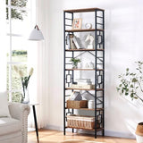 HOMISSUE Tall Bookshelf, 84 Inch Industrial Bookshelf with Metal Frame and Open Shelves, Brown