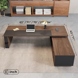 71" L-Shaped Executive Desk with LED Accent Light, Reversible Return, Locking Drawers & 3-in-1 Charging Station